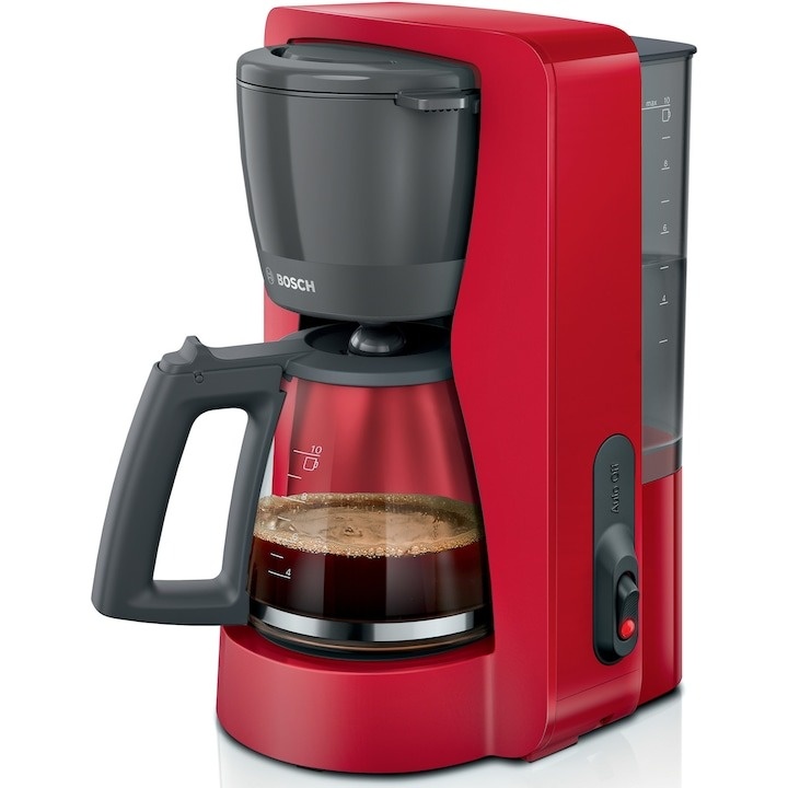 Cafetiera Bosch My Moment TKA2M114, 1.37 l, cana sticla, sistem antipicurare, oprire automata, rezervor de apa detasabil, cu sistem de umplere usoara, Rosu