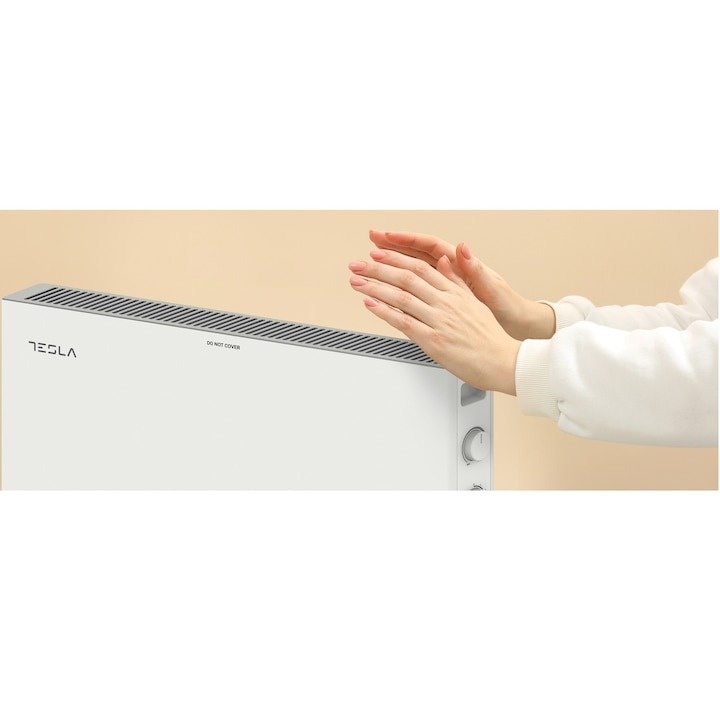 Convector electric Tesla PC302W, 2000 W, Termostat reglabil cu autoresetare, Protectie supraincalzire, Senzor pentru consum optimizat, Anti-rasturnare, Fin shape Aluminum, Alb - 1 | YEO