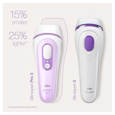 Epilator IPL Braun Silk-expert PRO 3 PL3132, SensoAdapt™, 300.000 impulsuri, 3 niveluri de intensitate, corp si fata, cap de precizie, aparat de ras Venus, Saculet de calatorie, Alb/Mov - 2 | YEO