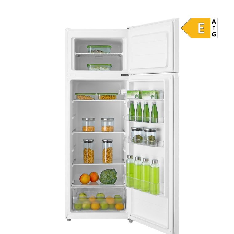 Frigider cu doua usi VIVAX DD-235E W, 235L, Clasa E, Termostat reglabil, Iluminare LED, Usi reversibile, Suprafata painted metal, 4 Rafturi de Sticla securizata, H 160 cm, Alb - 1 | YEO
