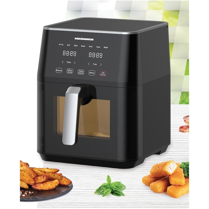 Friteuza cu aer cald Heinner cyclonefry cook HAF-M7BK1800 , 1500-1800w, capacitate 7l, display digital cu control touch, termostat reglabil 40-200 grade, Negru