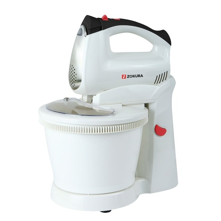 Mixer de mana cu bol Zokura 400 W, 2.5 L Alb