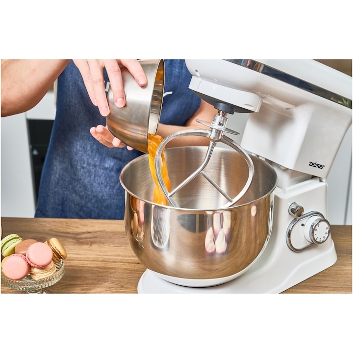 Mixer planetar Zelmer ZKR1350, 1200 W, 6 trepte de viteza, functie Smartmix, pulse, bol inox 5 l, accesorii amestecare, framantare, mixare, carcasa plastic, Alb - 1 | YEO