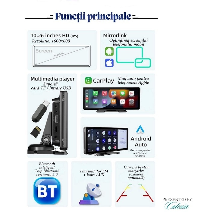 Navigatie auto universala cu dispaly 10.26 inch si touchscreen, Camera frontala si marsarier inclusa, Compatibila cu Apple Carplay si Android Auto prin WIFI, Bluetooth, Modulator FM - 1 | YEO