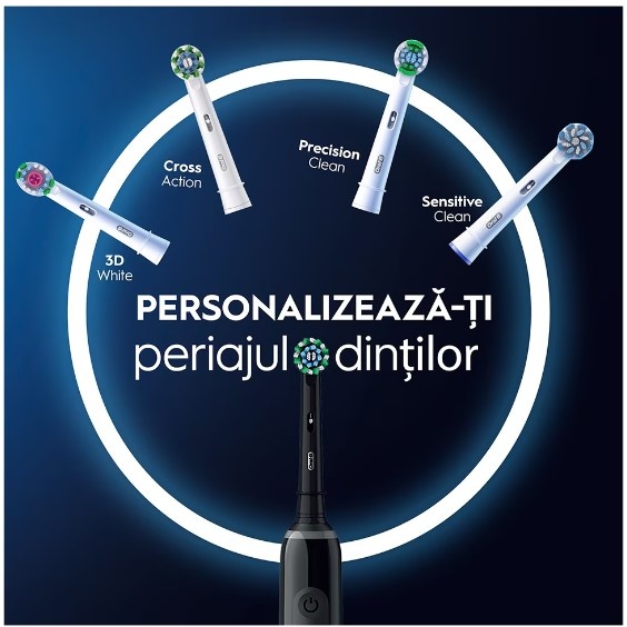 Periuta de dinti electrica Oral-B Pro 3 Cross Action, Curatare 3D, 3 programe, 1 capat, Trusa de calatorie, Negru - 2 | YEO