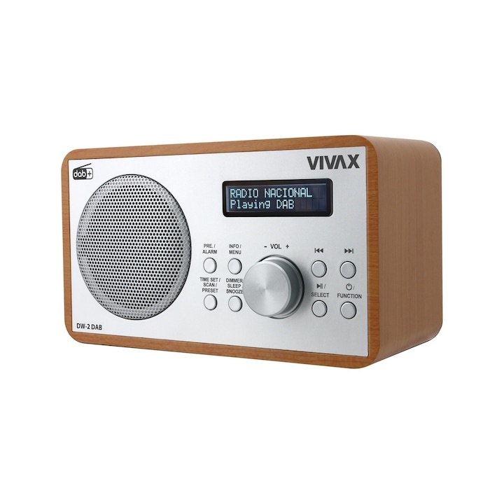 Radio cu ceas Vivax DW-2 DAB, 5W, FM, DAB+, Bluetooth, afisaj LED, 30 posturi presetate, carcasa lemn, maro - 1 | YEO