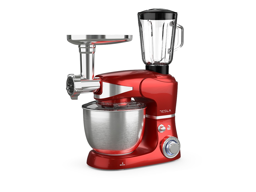Robot de bucatarie Tesla KR600RA, 1000 W, 6 vitezebol inox 5 L, masina de tocat+blender, Rosu - 1 | YEO