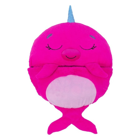 Sac de dormit din plus 2 in 1 Happy Nappers - Nelli Narwhal, Roz, 50 x 137 cm