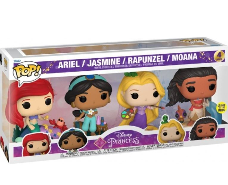 Set 4 figurine Funko POP Disney Princess, Ariel, Jasmine, Rapunzel, Moana, Vinil, 10 cm, Multicolor