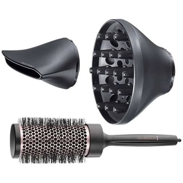 Uscator de par REMINGTON Curl & Straight Confidence Hairdryer D5706 + perie de par pentru coafare, 2200W, 3 viteze, 2 trepte de temperatura, negru-auriu - 2 | YEO