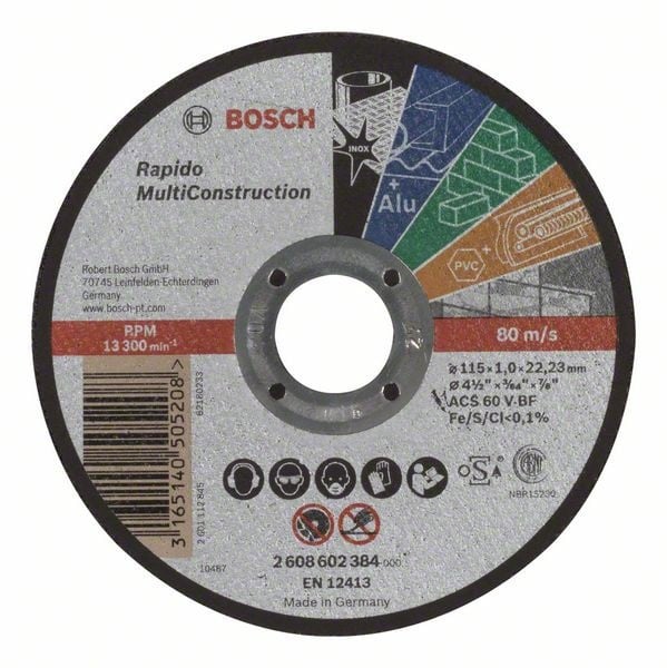 Bosch Disc de taiere drept Rapido Multi Construction ACS 60 V BF, 115mm, 1.0mm