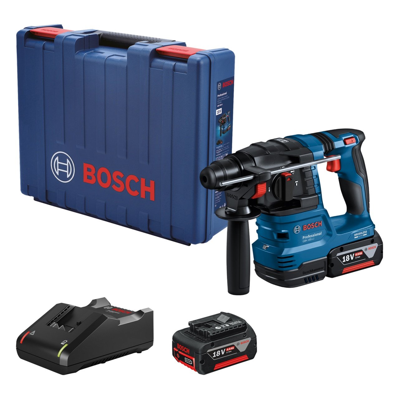 Bosch GBH 185-LI Ciocan rotopercutor brushless 1.9J + 2 acumulatori Li-Ion 4Ah, 18V + Valiza + Incarcator