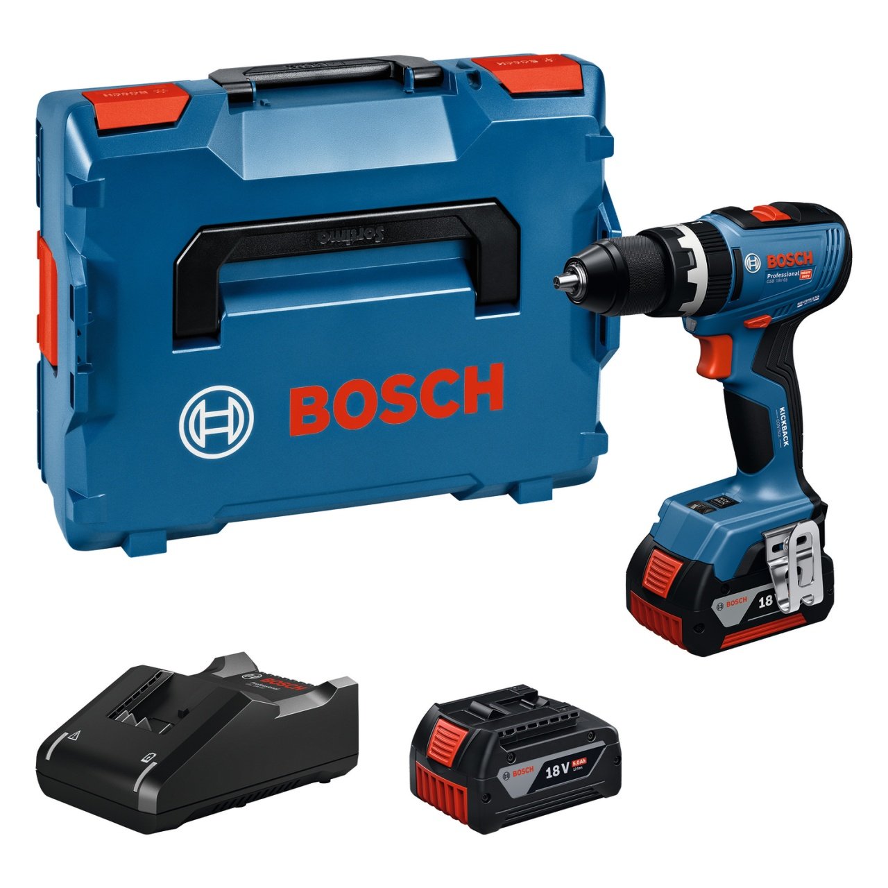 Bosch GSB 18V-65 Masina de gaurit si insurubat 18V + 2 acumulatori 5.0Ah + incarcator GAL 18V-40 + L-Boxx