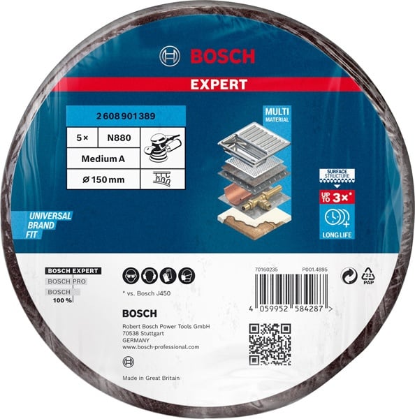 Bosch Set 5 Discuri postav pentru șlefuitoare orbitale cu excentric Expert N880, 150mm, G280, mediu A - 1 | YEO