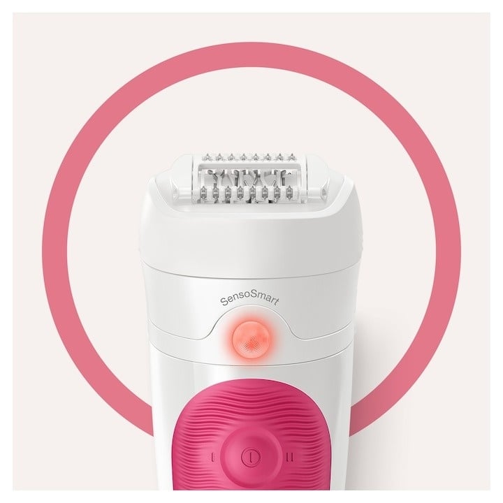 Epilator Braun Silk-épil 5 5-500 SensoSmart™, Wet & Dry, 28 pensete, 2 viteze, Roz/Alb