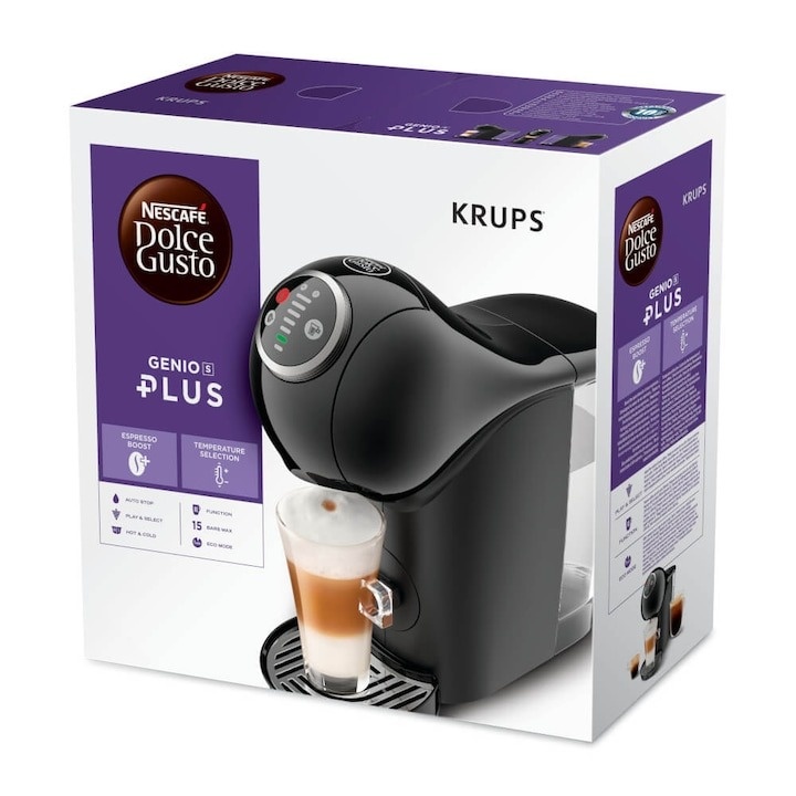 Espressor cu capsule Krups Genio S Plus KP340810, 1500 W, 0.8 L, 15 bar, Negru