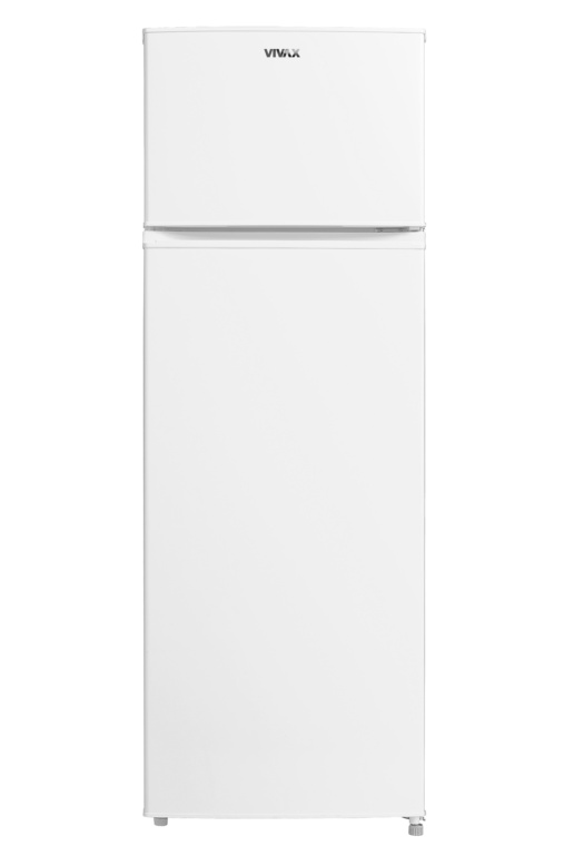 Frigider cu doua usi VIVAX DD-235E W, 235L, Clasa E, Termostat reglabil, Iluminare LED, Usi reversibile, Suprafata painted metal, 4 Rafturi de Sticla securizata, H 160 cm, Alb
