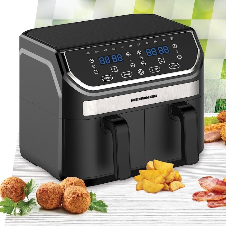 Friteuza dubla cu aer cald Heinner Double Master HAF-KDB1700BK, 8.5L, 1700W,