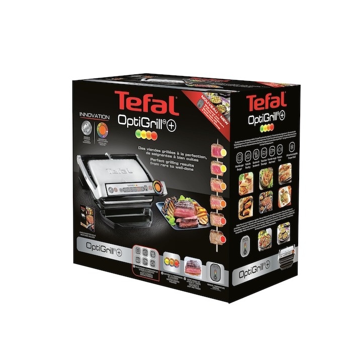 Gratar electric Tefal OptiGrill+ GC712D34 , 2000 W, 6 programe automate, Inox/Negru