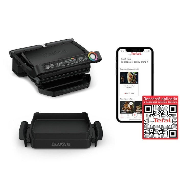 Gratar electric Tefal OptiGrill GC714834, 2000W, 6 programe automate de gatit, Senzor automat pentru gatit, Placi detasabile, Negru - 1 | YEO
