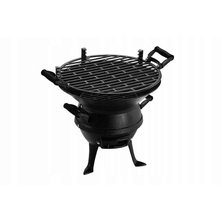 Gratar pe carbune Landmann, Fonta, 35 cm, Inaltime reglabila, Negru