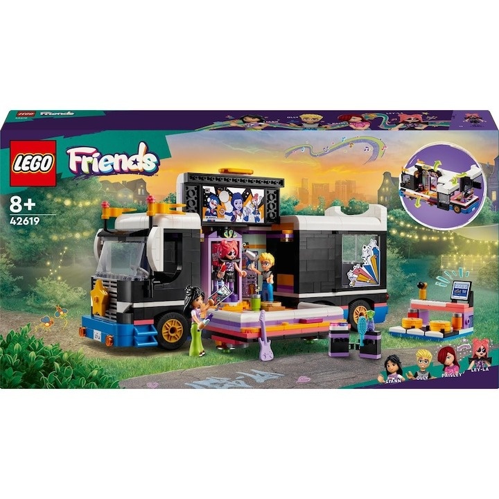 LEGO® Friends - Autocar de turneu pentru staruri pop 42619, 845 piese