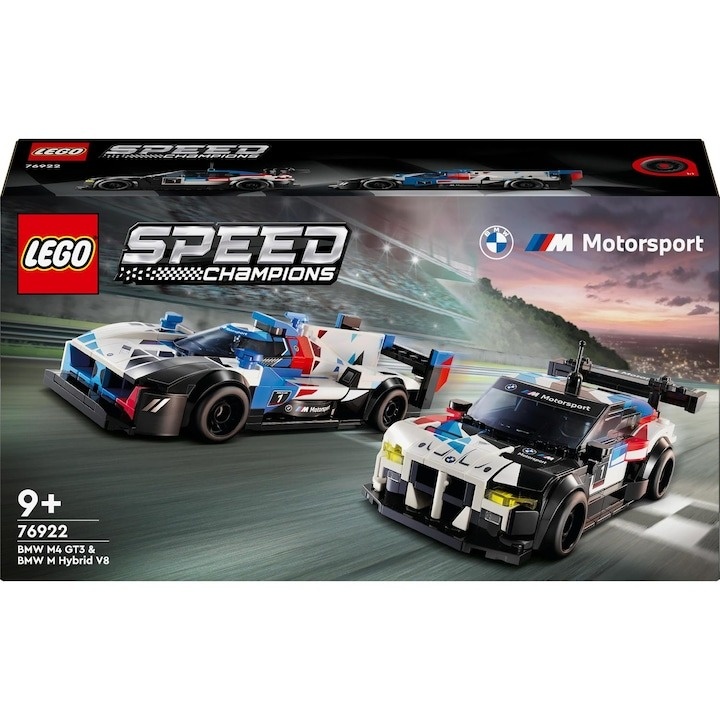 LEGO® Speed Champions - Masini de curse BMW M4 GT3 si BMW M Hybrid v8 76922, 676 piese