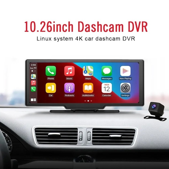 Navigatie auto universala cu dispaly 10.26 inch si touchscreen, Camera frontala si marsarier inclusa, Compatibila cu Apple Carplay si Android Auto prin WIFI, Bluetooth, Modulator FM - 2 | YEO