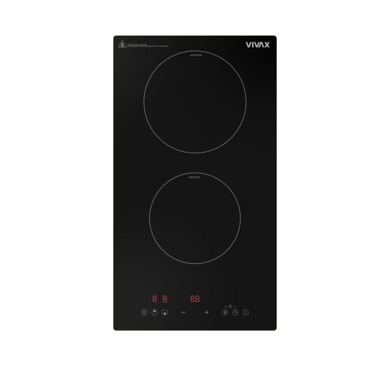 Plita incorporabila domino VIVAX BH-02MIN, Inductie, Doua zone de gatit, Boost, Control touch, Timer, 3500 W, Timer digital, Protectie copii, Indicator caldura reziduala, Sticla securizata, 30 cm, Negru