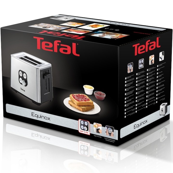 Prajitor de paine Tefal TT420D30, 900W, Functie de dezghetare si reincalzire, 7 niveluri, Inox/Negru