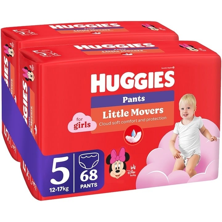 Scutece chilotel Huggies Little Movers 5, Girl, 12-17 kg, 68 buc