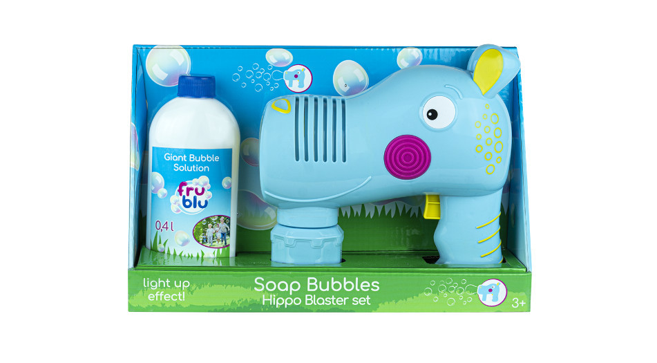 Set baloane de sapun Fru Blu - Hippo Blaster, cu solutie baloane 400 ml