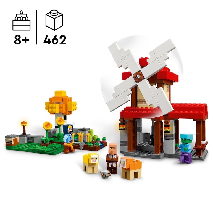 Set de constructie LEGO Minecraft 21262, Farma cu mori de vant, 462 piese, 8+ ani - 1 | YEO