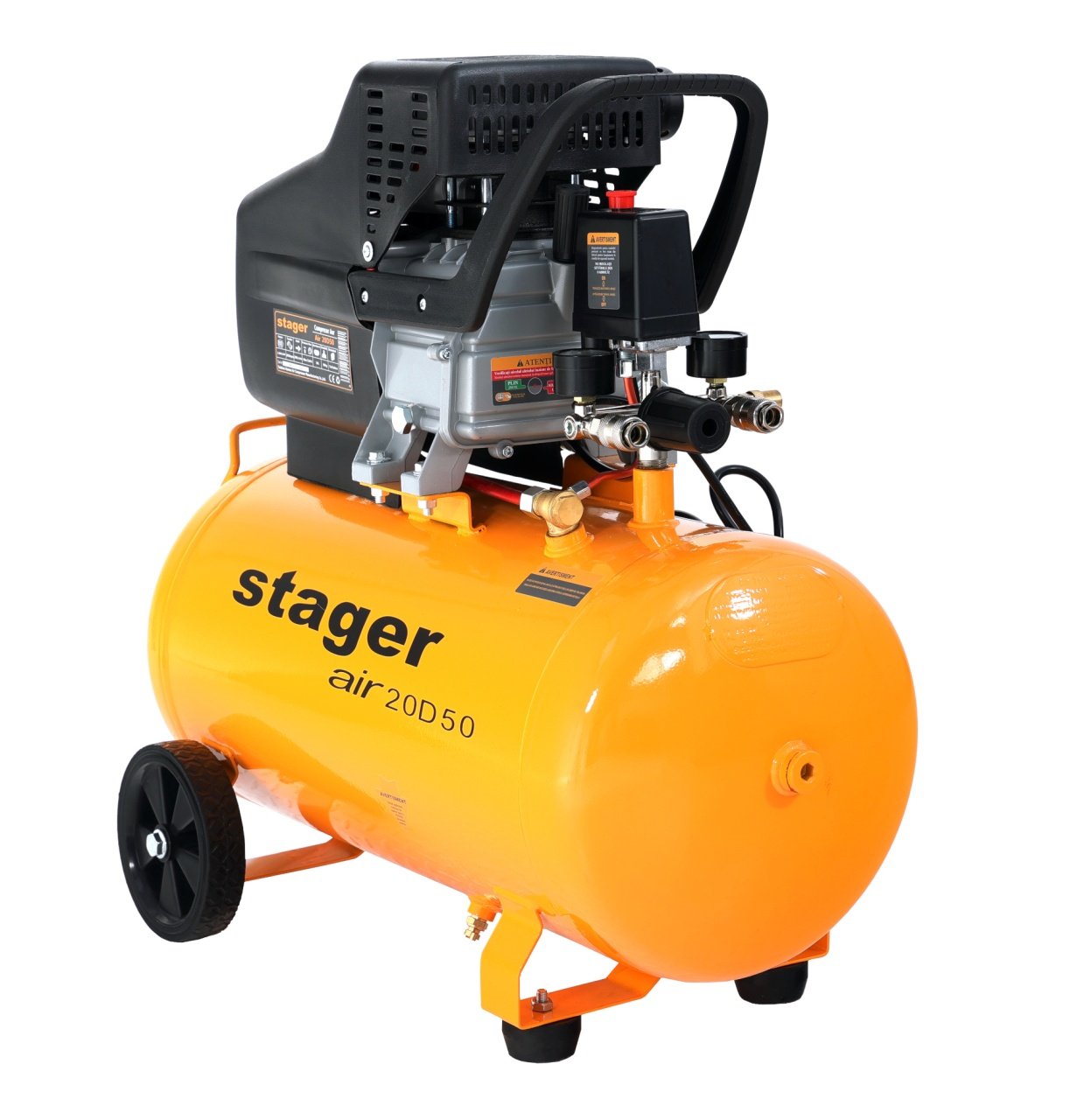 Stager Air 20D50 compresor aer, 50L, 8bar, 200L/min, monofazat, angrenare directa - 1 | YEO