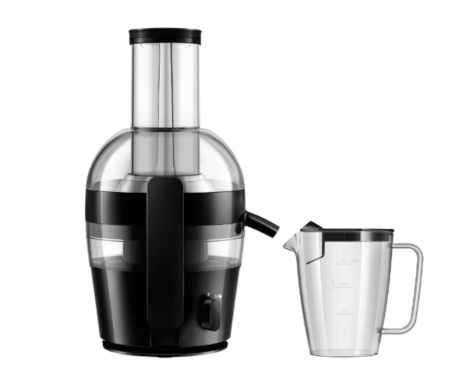 Storcator de fructe si legume Philips Viva Collection HR1855/70, 700 W, recipient suc 0.8 l, recipient pulpa 1.2 l, 1 Viteza, tub de alimentare 75 mm, negru