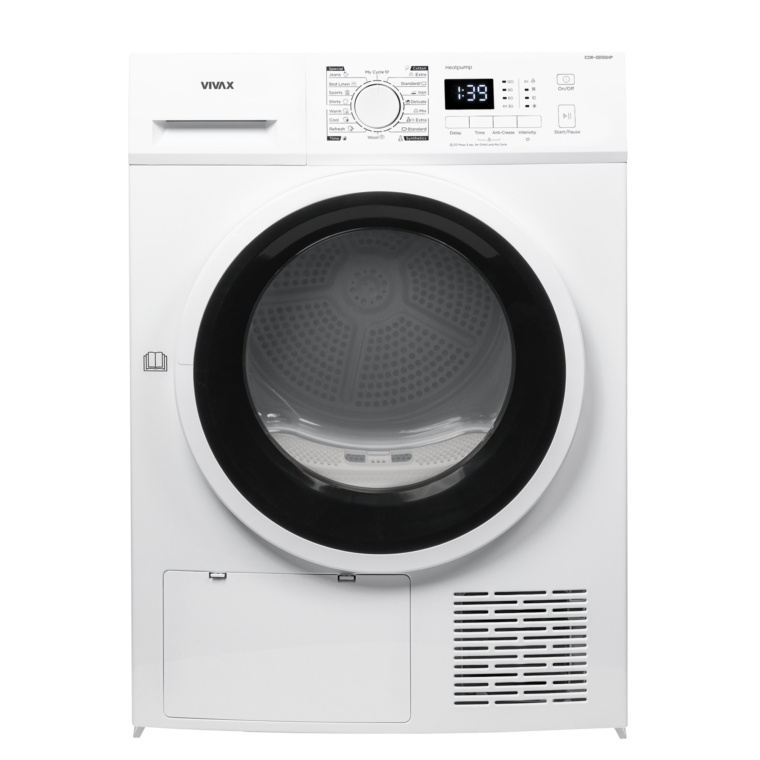 Uscator de rufe VIVAX CDR-0816SHP, Pompa de caldura, 8 kg, Clasa A++, Display LED, Start intarziat, Anti-sifonare, Uscare ajustabila, 16 programe, Alb