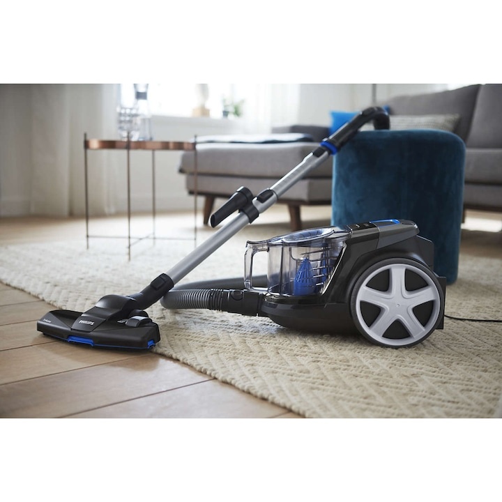 Aspirator fara sac Philips PowerPro Compact FC9331/09, 750W, PowerCyclone 5, Perii TriActive, Parchet, Filtru Anti-Alergic ECARF, Negru - 1 | YEO