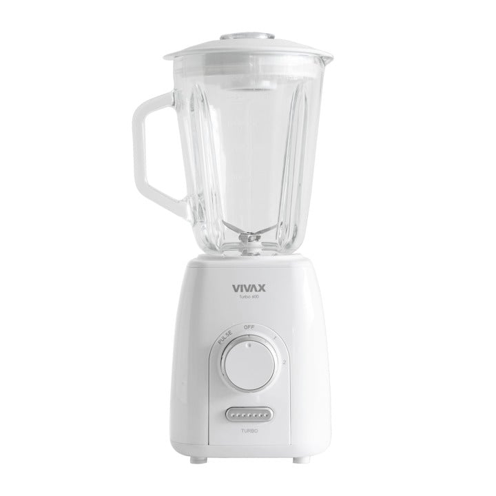 Blender Vivax BL-600G, 600 W, capacitate 1, 5 L, borcan de sticla, 2 viteze, Alb