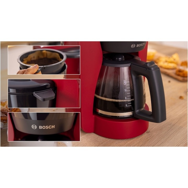 Cafetiera Bosch My Moment TKA2M114, 1.37 l, cana sticla, sistem antipicurare, oprire automata, rezervor de apa detasabil, cu sistem de umplere usoara, Rosu - 2 | YEO