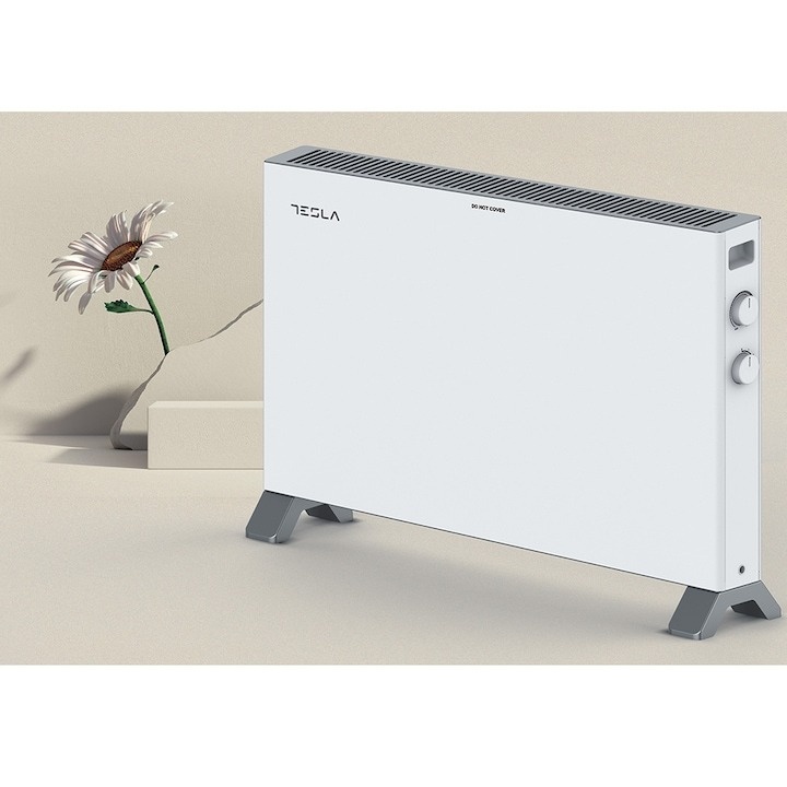 Convector electric Tesla PC302W, 2000 W, Termostat reglabil cu autoresetare, Protectie supraincalzire, Senzor pentru consum optimizat, Anti-rasturnare, Fin shape Aluminum, Alb - 3 | YEO