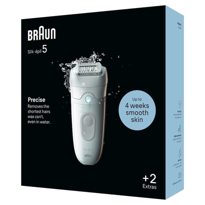 Epilator Braun Silk-épil 5 5-011, 40 pensete, 2 viteza, Alb/Gri