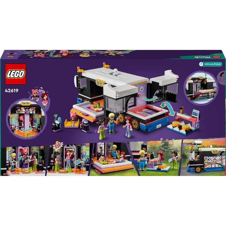 LEGO® Friends - Autocar de turneu pentru staruri pop 42619, 845 piese