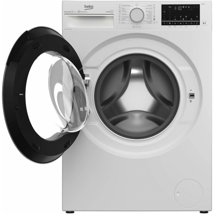 Masina de spalat rufe Slim Beko B3WFU59425W, 9 kg, 1400 RPM, Clasa A, HomeWhiz prin Bluetooth Remote Control, SteamCure, AddXtra, Motor ProSmart Inverter, AddXtra, AutoClean Detergent Drawer, Silent Tech, Alb - 2 | YEO