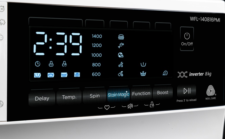 Masina de spalat rufe VIVAX WFL-140816PMI, 8kg, 1400 RPM, BLDC Motor Inverter, Clasa A, Steam Hygiene, Children\'s sensitive laundry, Eco, Display digital, Control electronic, Stain Magic, Quick Wash, Delay Start, 16 Programe, Alb - 1 | YEO