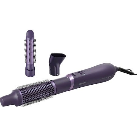 Perie cu aer cald Philips Seria 3000 BHA305/00, 800W, tehnologie cu ioni, 3 accesorii, Mov