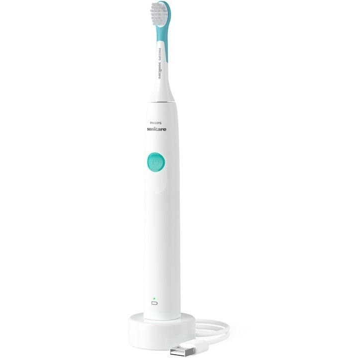 Periuta electrica sonica Philips Sonicare Kids HX3601/01, 2 intensitati, conectivitate la aplicatie, 1 capat de periere, aplicatie de consiliere, stickere, Alb/Bleu - 2 | YEO