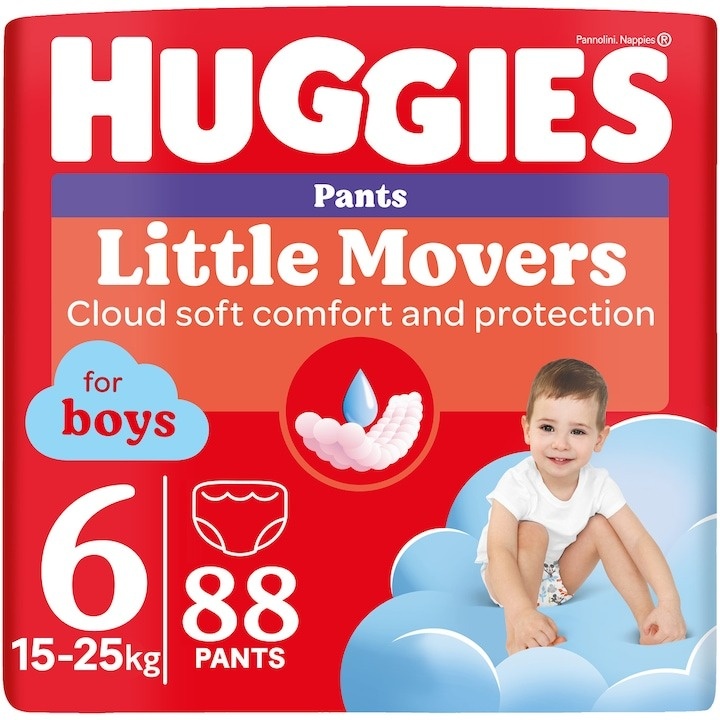 Scutece chilotel Huggies Little Movers 6, Boy, 15-25 kg, 88 buc