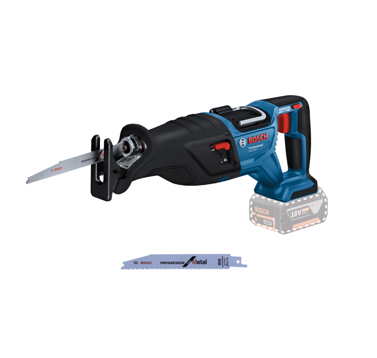 Bosch GSA 185-LI (solo) Fierastrau sabie brushless 230mm, Li-Ion 18V + 2 panze, fara acumulator in set