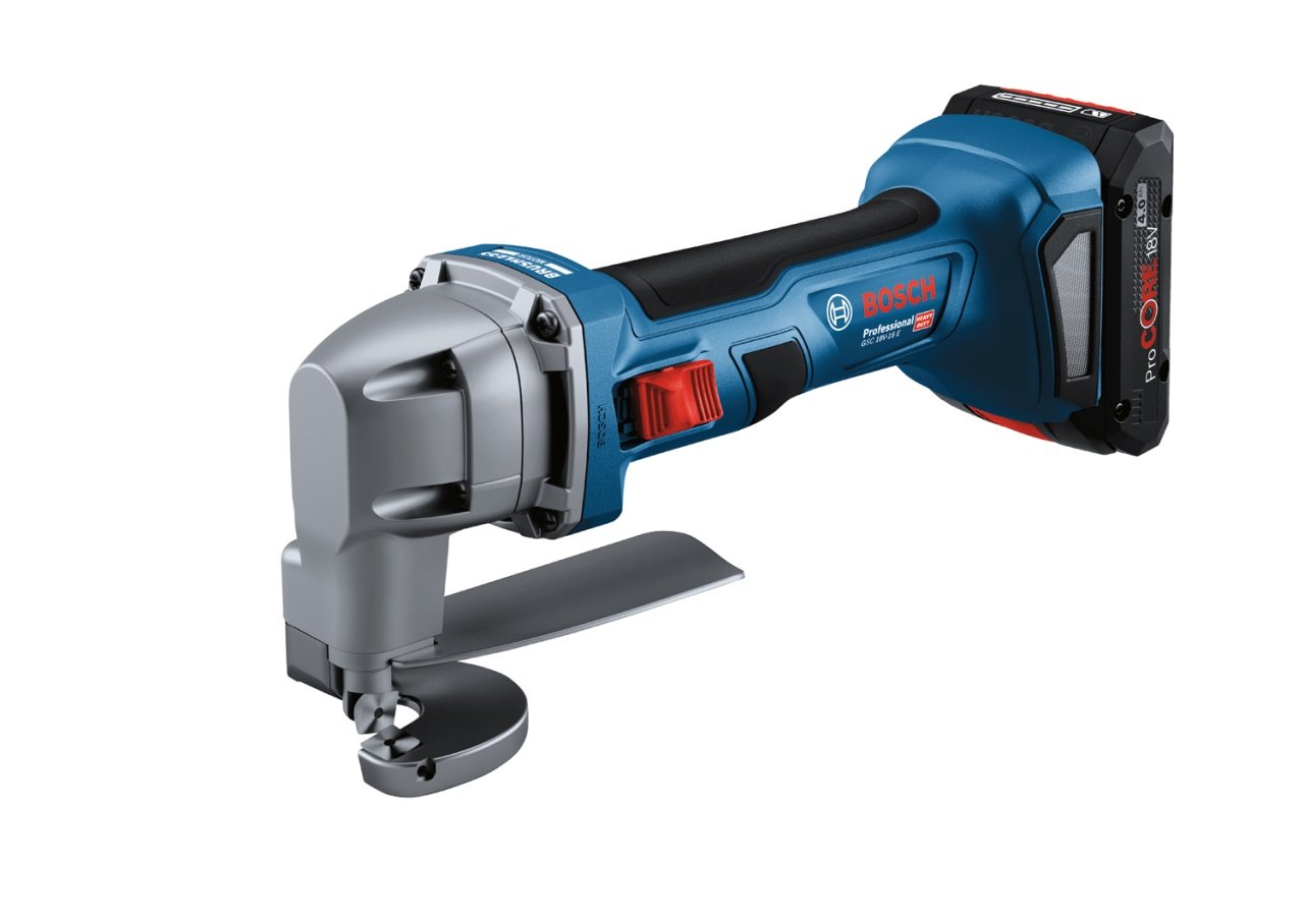 Bosch GSC 18V-16 E Foarfeca pentru tabla + 2 acumulatori ProCore Li-Ion 18V + incarcator 4Ah + L-Boxx