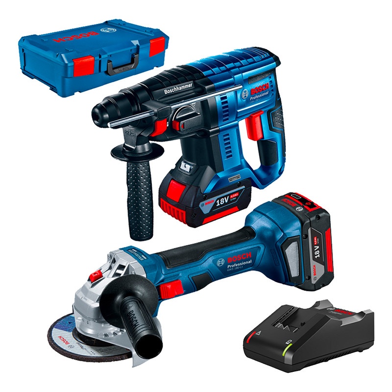 Bosch Kit 2 scule GBH 180-LI Ciocan rotopercutor 2J, 18V + GWS 180-LI Polizor unghiular 125mm, 18V + 2 acumulatori Li-Ion, 4Ah + incarcator + XL-Boxx